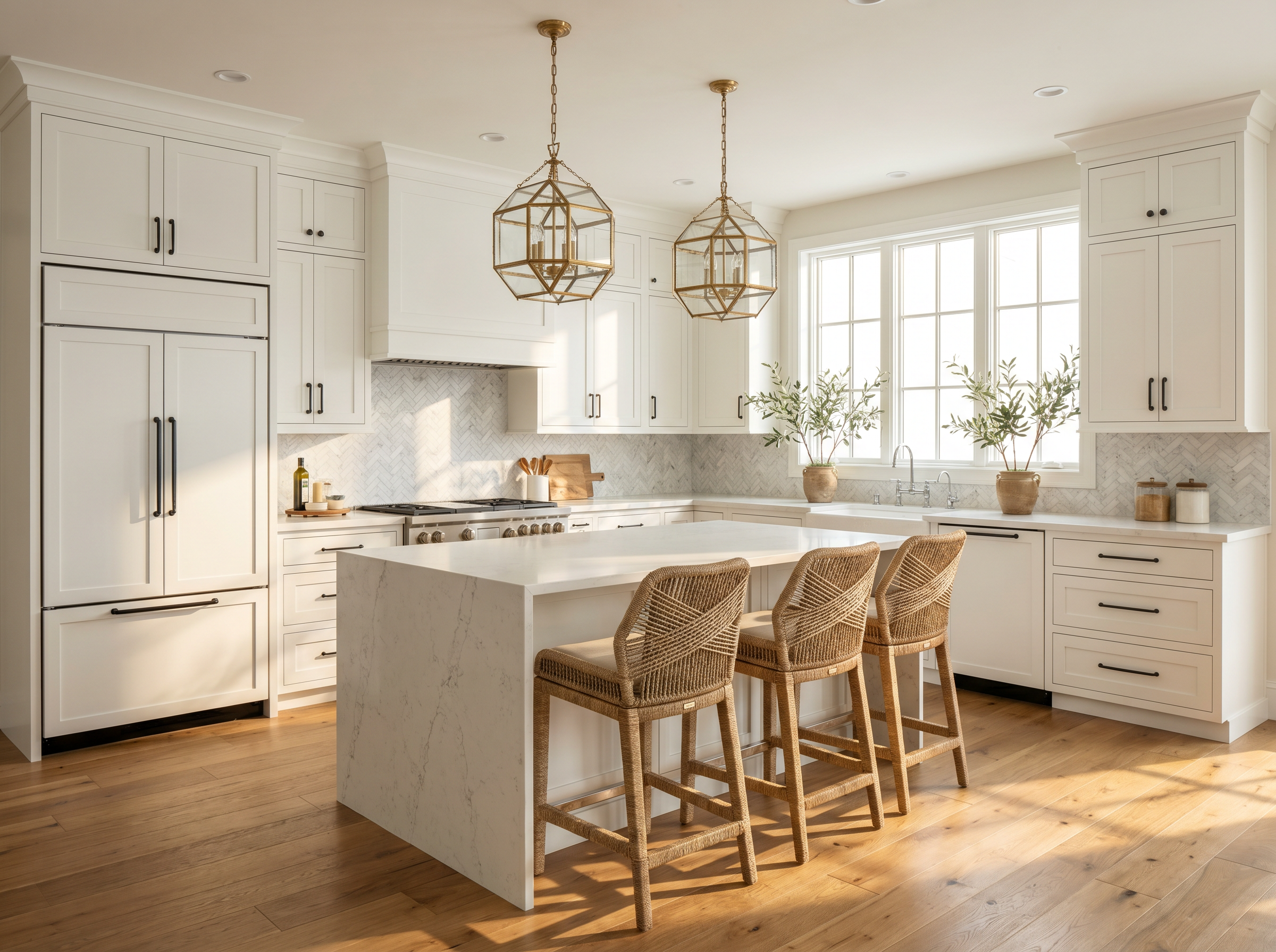 High-end kitchen remodel with quartz island and custom cabinetry