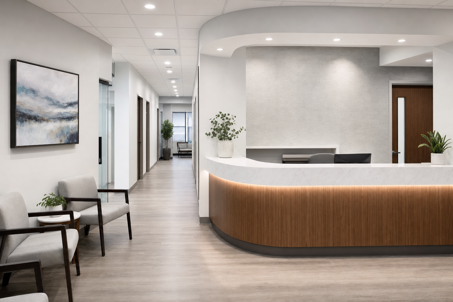 Medical office build-out — clean corridor with specialty finishes